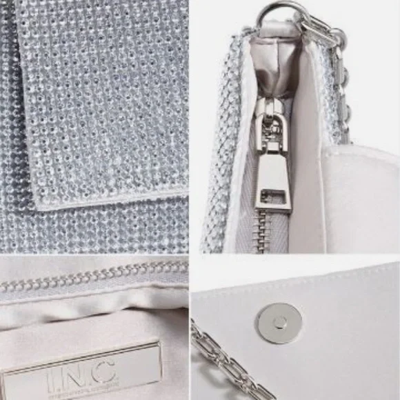 NEW WOMEN’S INC INTERNATIONAL CONCEPTS Mesh East West Silver Crystal Clutch Bag - Picture 4 of 9